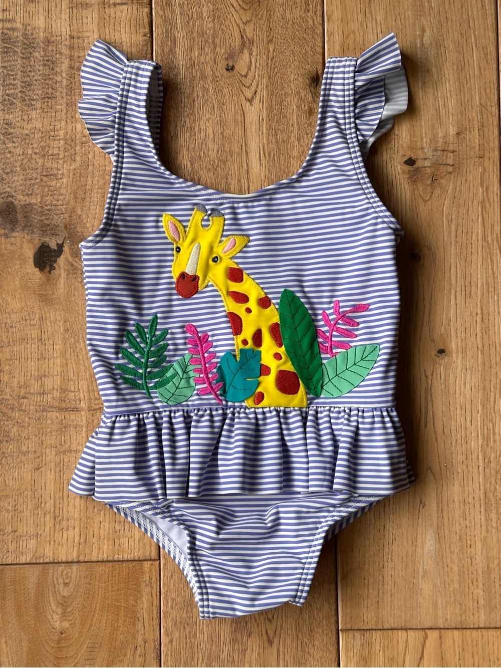 Baby Boden Stripe Ruffle Giraffe One Piece Swimsuit size 18-24 Months